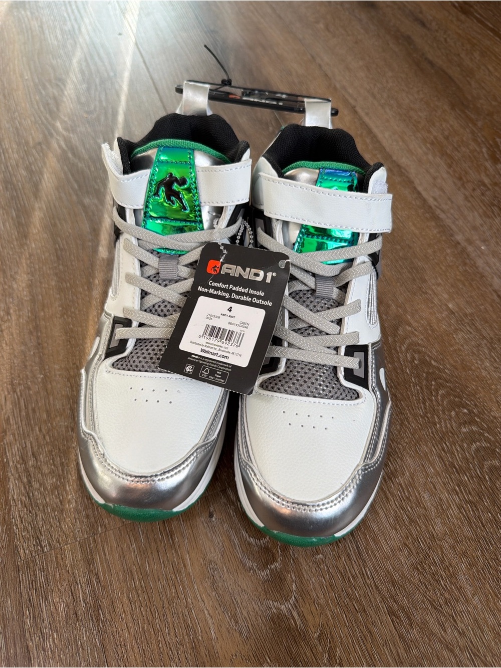 And1 White Silver & Green Kids High-Top Sneakers